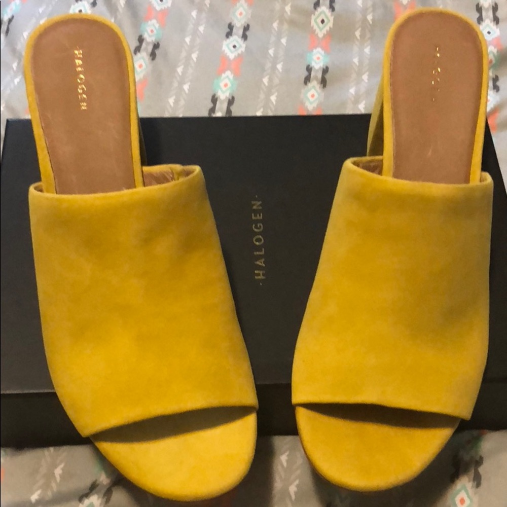 Halogen Yellow Suede Mules